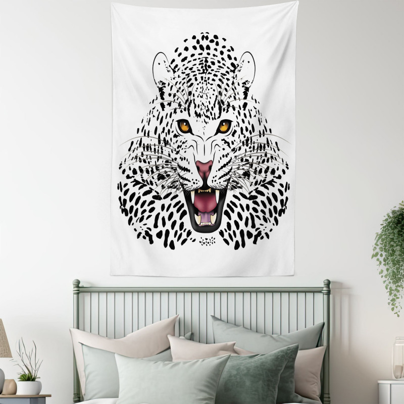 Angry Wild Leopard Tapestry