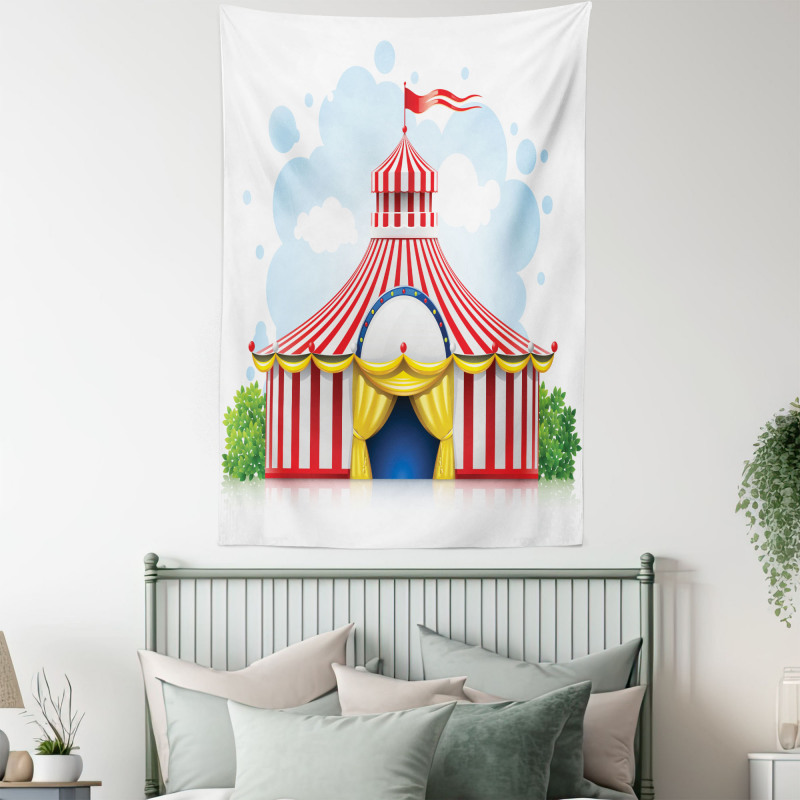 Striped Tent with Flag Tapestry