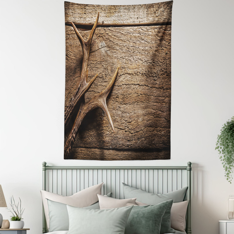 Wooden Deer Rustic Antler Tapestry