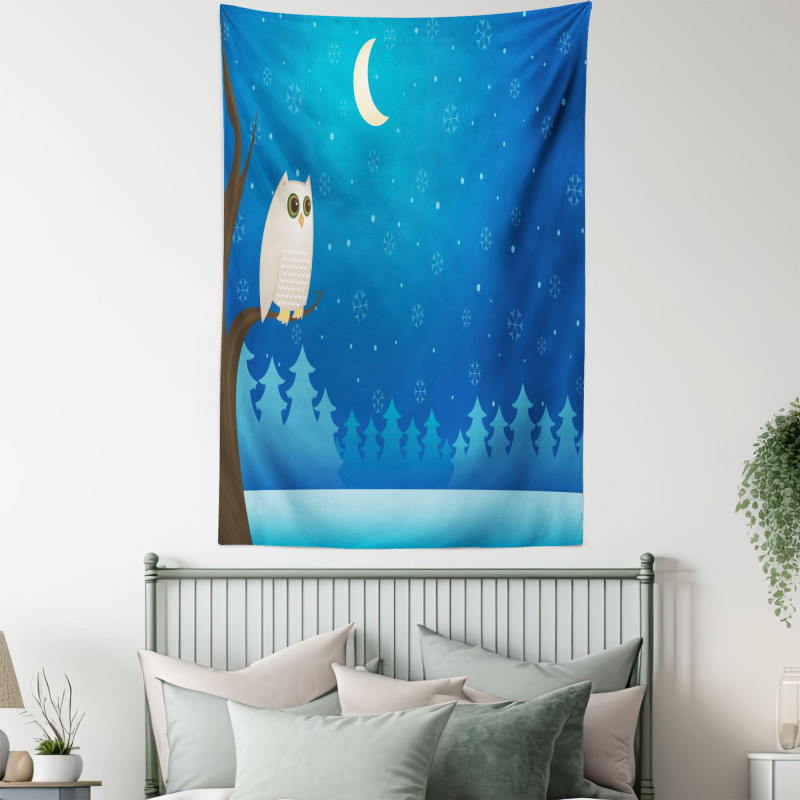 Owl on Tree Branch Art Tapestry