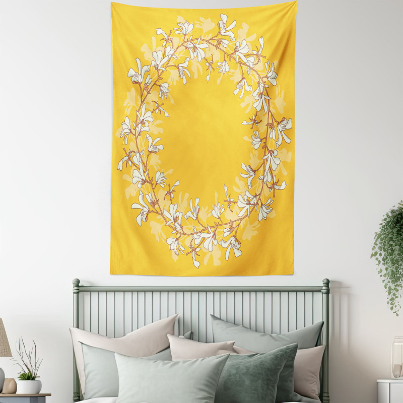 Floral Wreath with Magnolias Tapestry