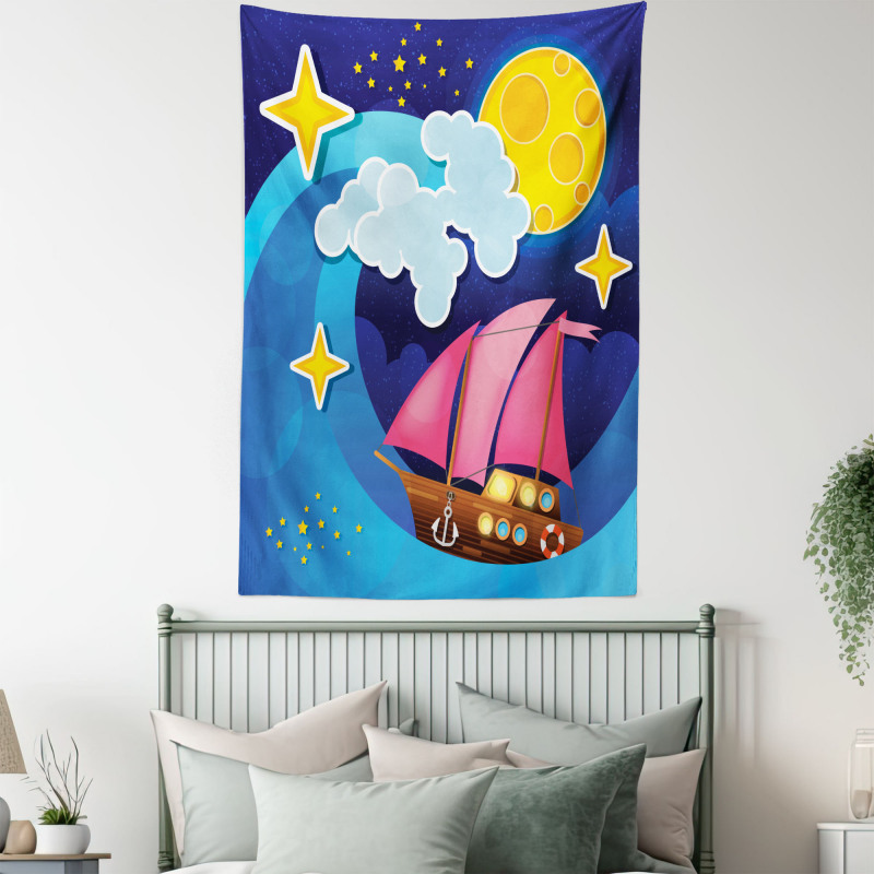 Sailing Boat Cartoon Tapestry