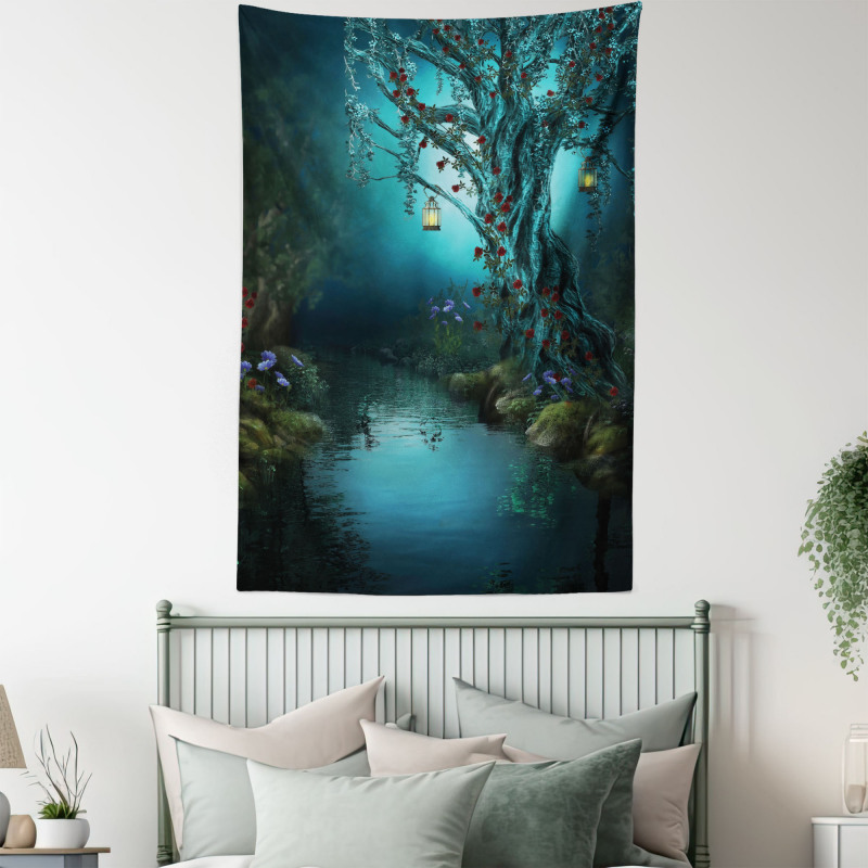 Mystical Forest Lake Tapestry