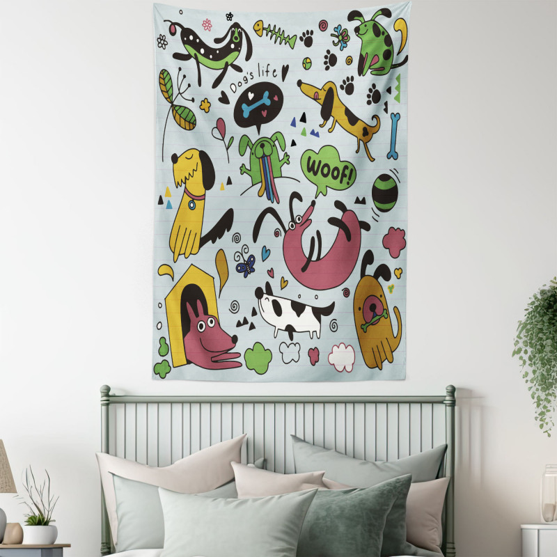 Vivid Playful Dog Pattern Tapestry