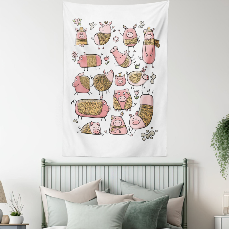 Zentangle Ornate on Pigs Tapestry