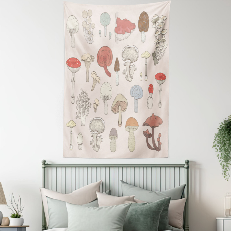 Pastel Various Mushrooms Tapestry