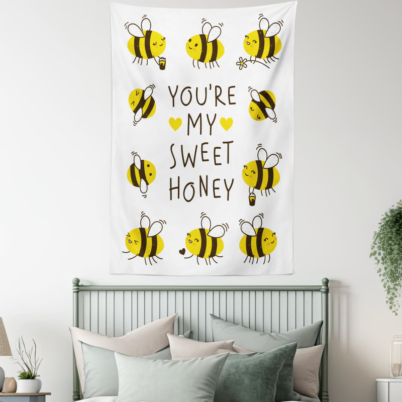 Love Text and Happy Bees Tapestry