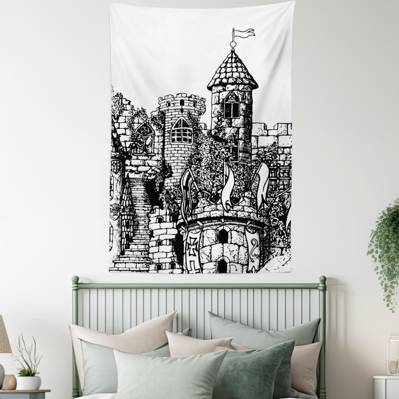 Medieval Fortress Sketch Tapestry