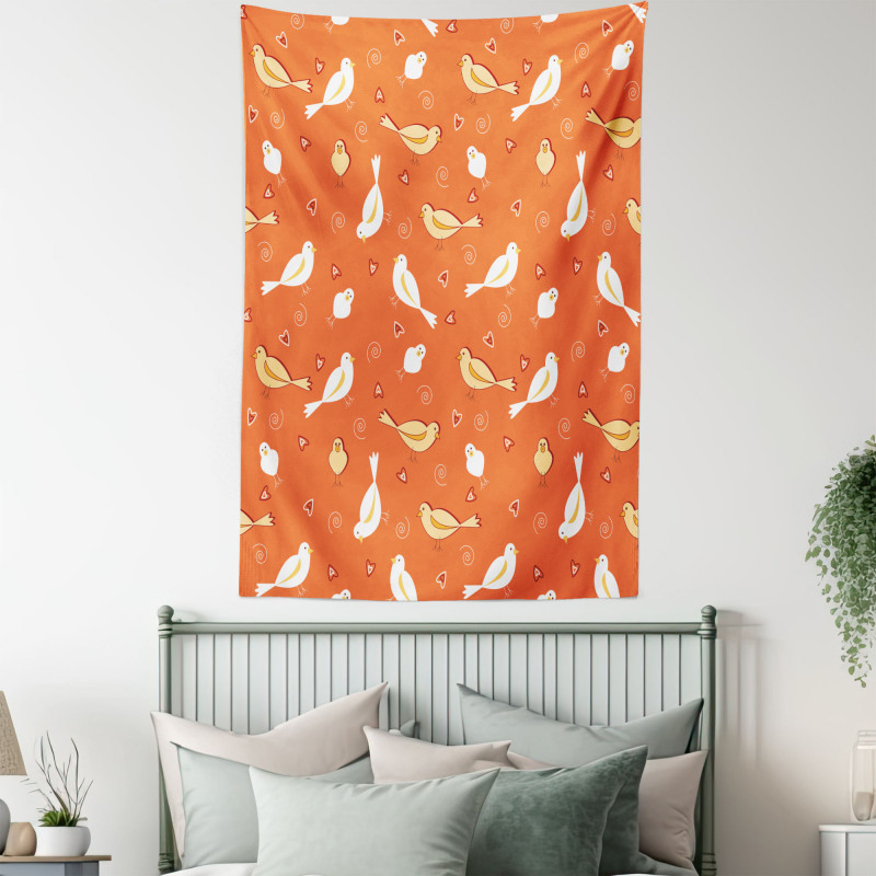 Birds with Heart Shapes Tapestry