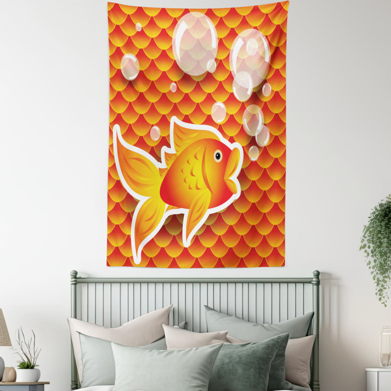 Cartoon Goldfish Bubble Tapestry