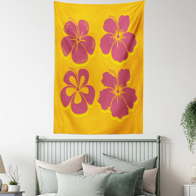 Hibiscus Flower Silhouettes Tapestry