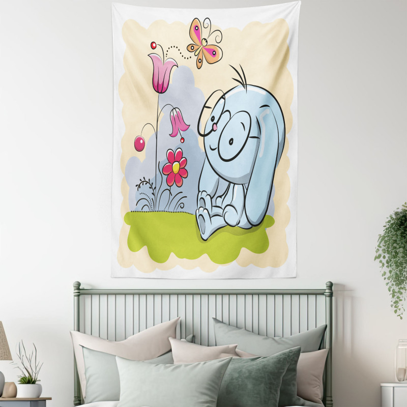 Rabbit Nature Tulips Tapestry