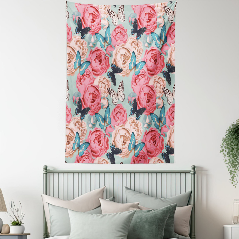 Peony Rose Butterflies Tapestry