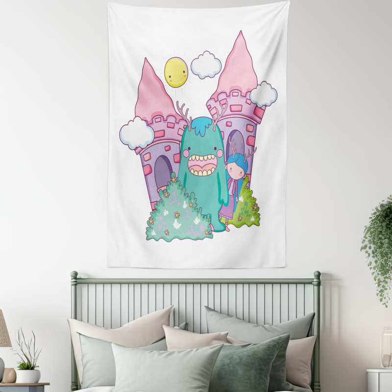 Little Girl Monster Castle Tapestry