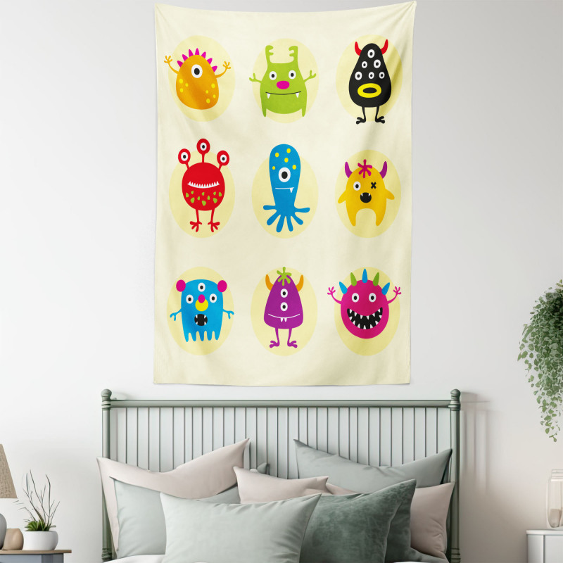 Colorful Monsters Funny Faces Tapestry