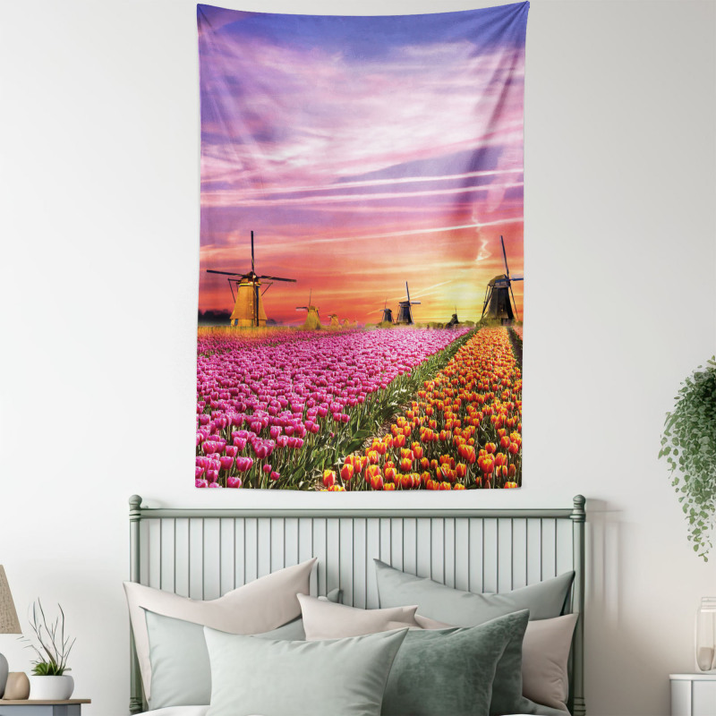 Scenic Tulip Fields Tapestry