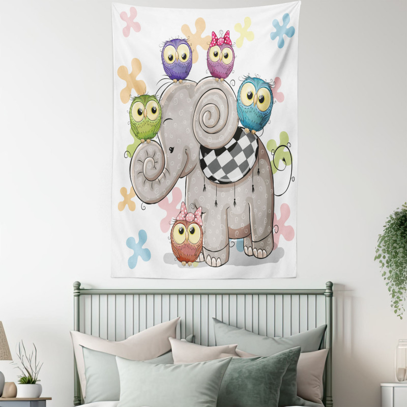 Elephant and Owls Love Tapestry