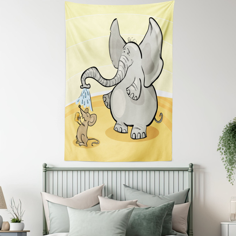 Elephant Bathing Mouse Tapestry