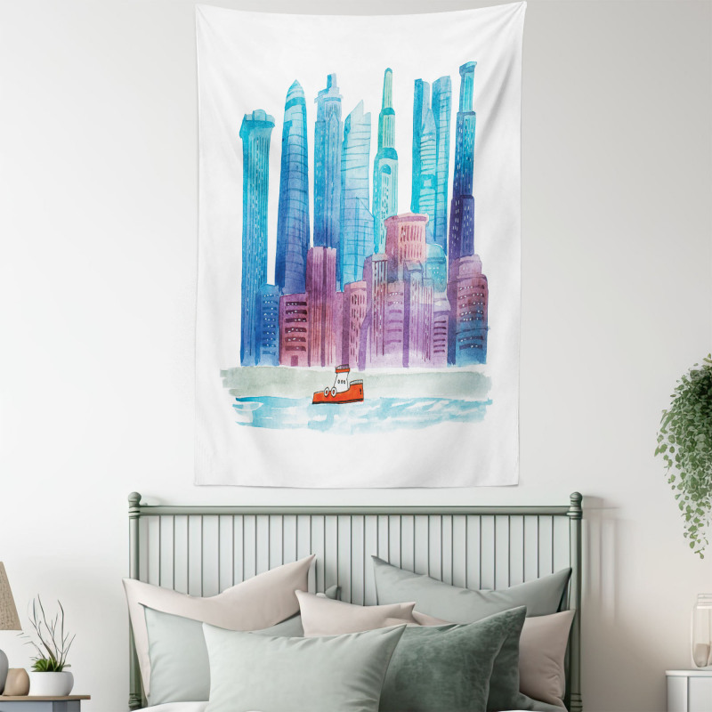 Skyline Boat in the River Tapestry