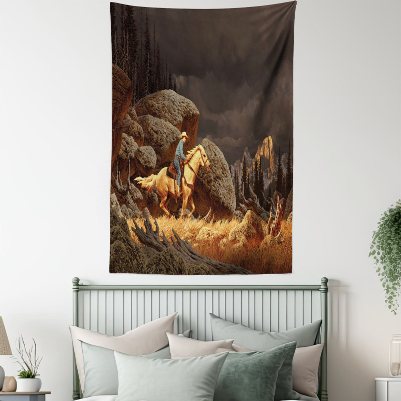 Cowboy Riding Horse Tapestry