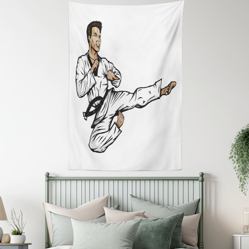 Senpai with Black Belt Kick Tapestry