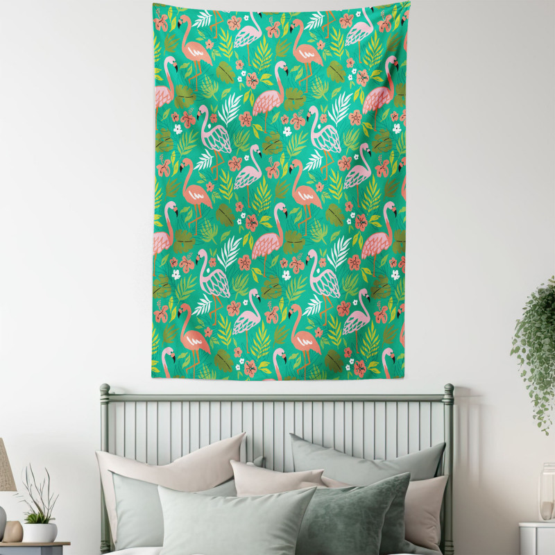 Caribbean Botany Flamingos Tapestry