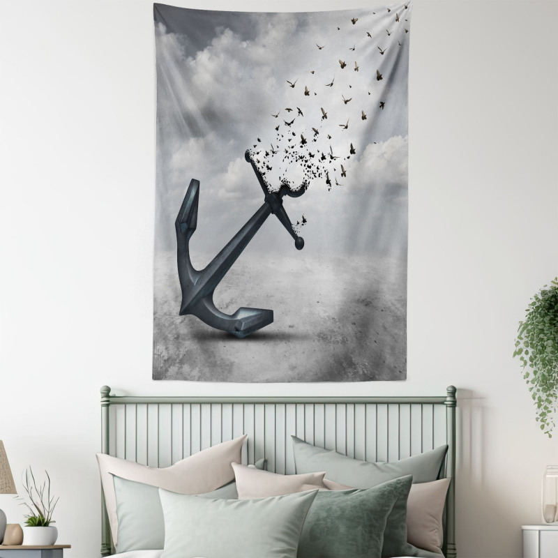 Flying Seagulls Grey Tapestry