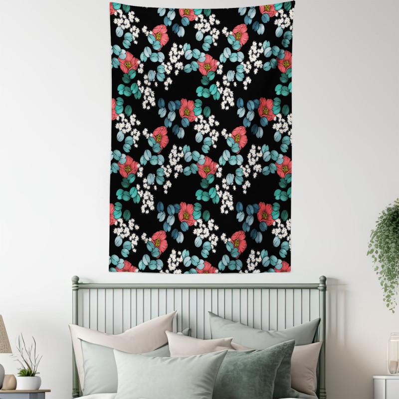 Peony Daisy and Leaves Art Tapestry