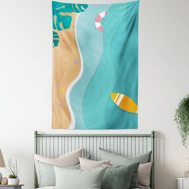 Aerial Cartoon Sea and Beach Tapestry