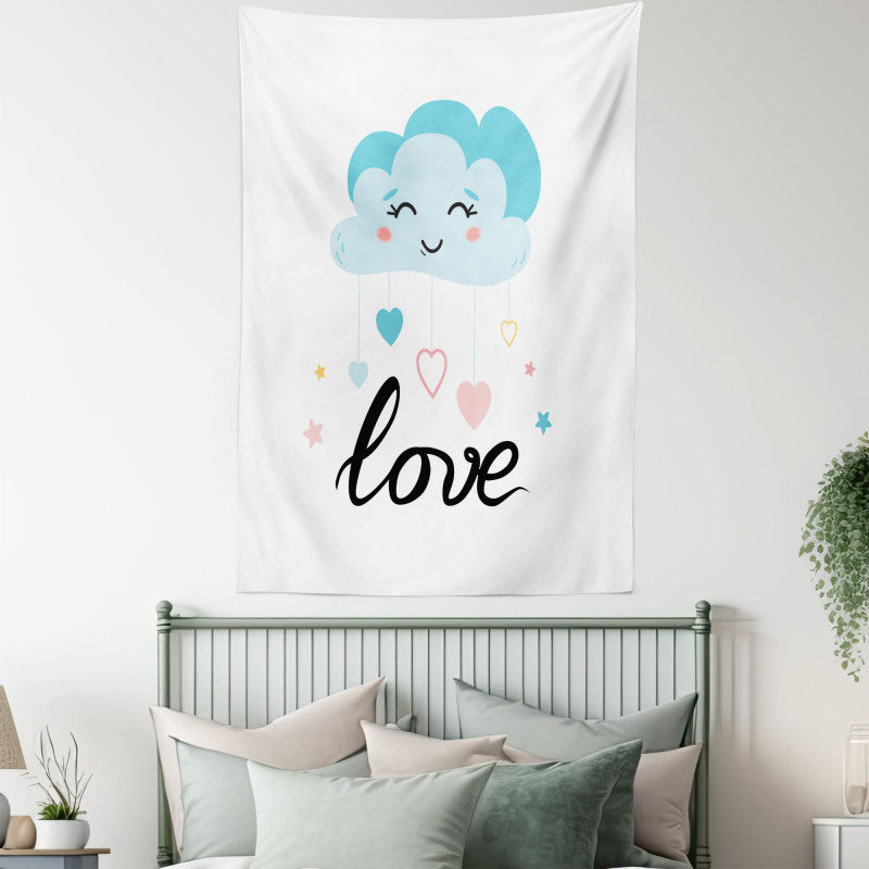 Love Cursive Text and Clouds Tapestry