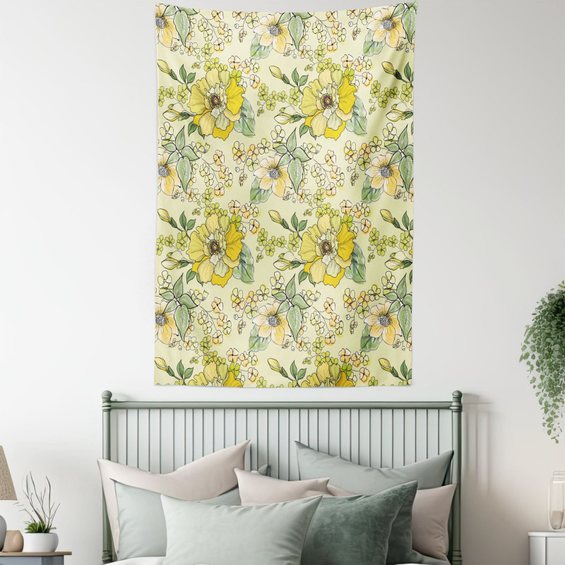 Watercolor  Leaves Blossom Tapestry