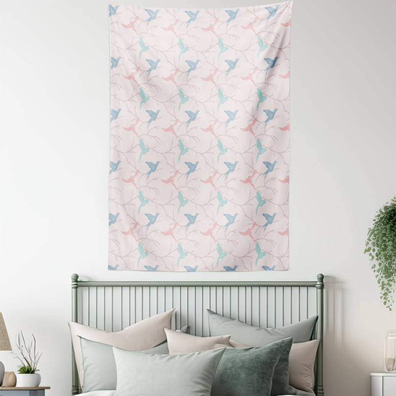 Flying Bird Branches Graphic Tapestry