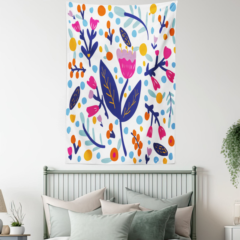 Doodle Style Flowers Blots Tapestry