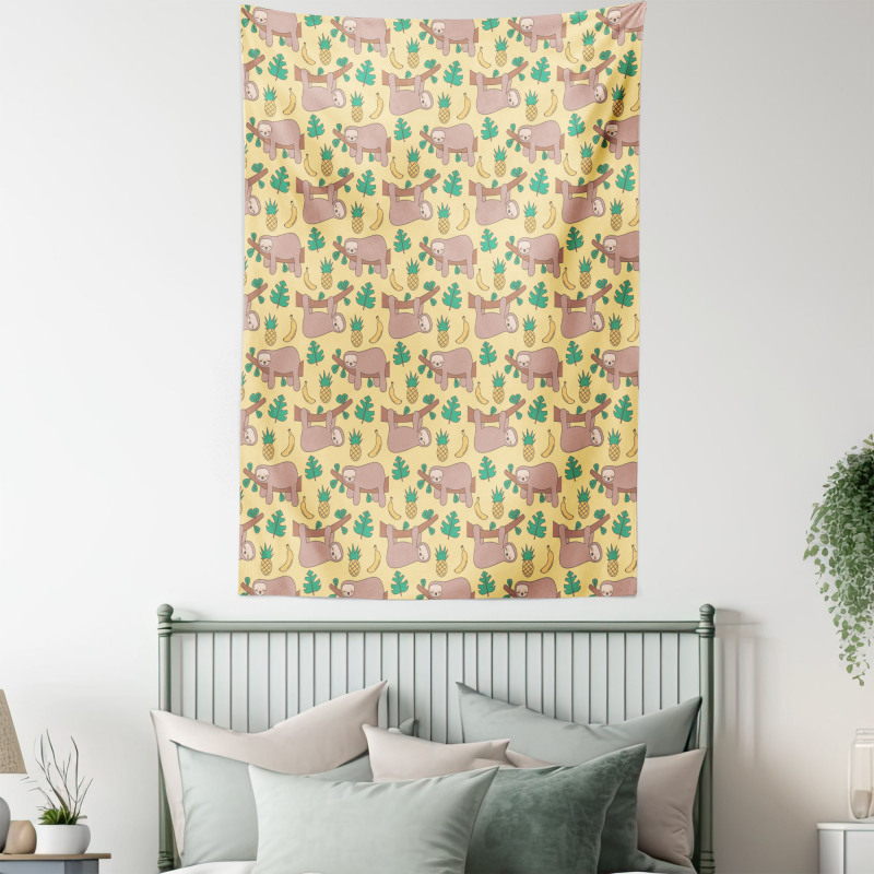 Lazy Animal Tree Banana Tapestry