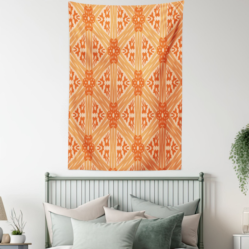 Floral Detailed Lines Grid Tapestry