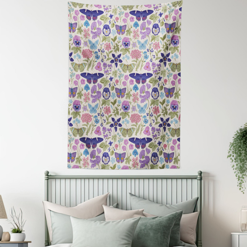 Butterfly Pansy Flower Leaf Tapestry