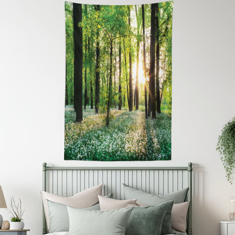 Sunny Forest Blossoms Tapestry