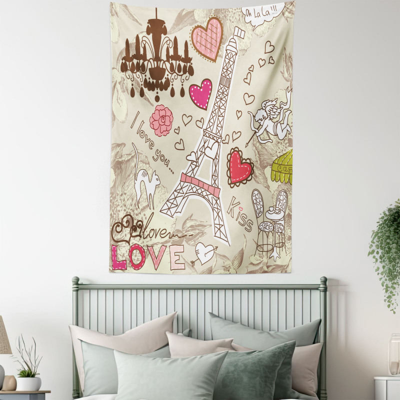 Doodle Eiffel Tower Love Tapestry