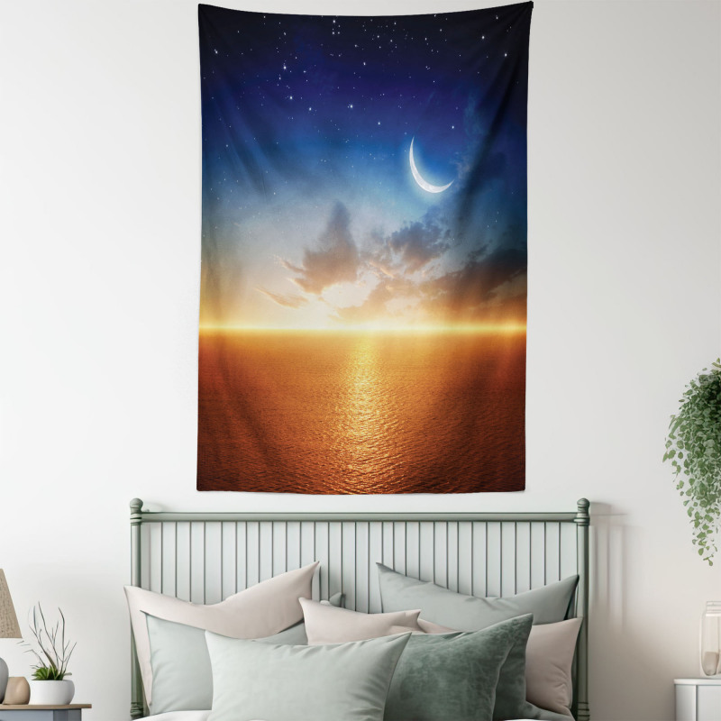 Sunset Sky Moon Stars Tapestry