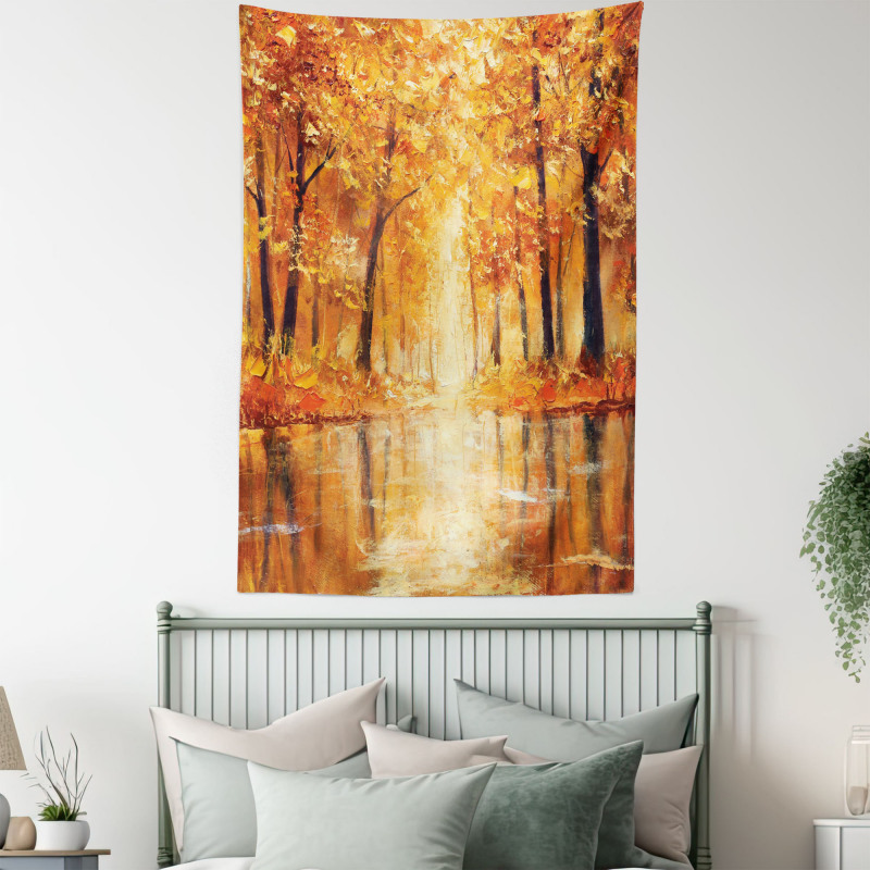 Forest Lake Fall Trees Tapestry