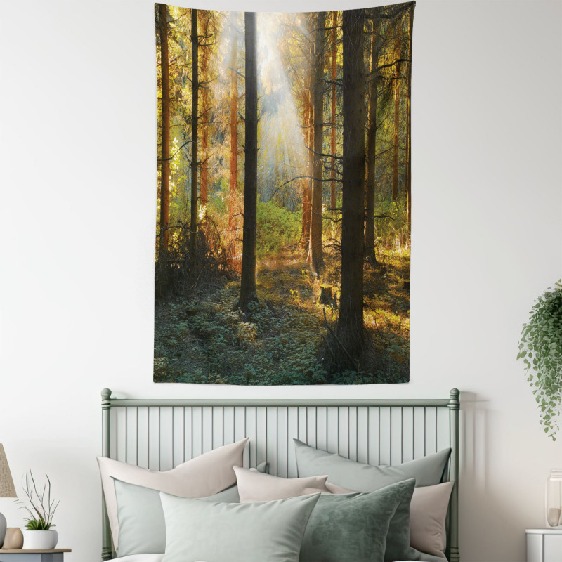 Sunset Dark Pine Trees Tapestry