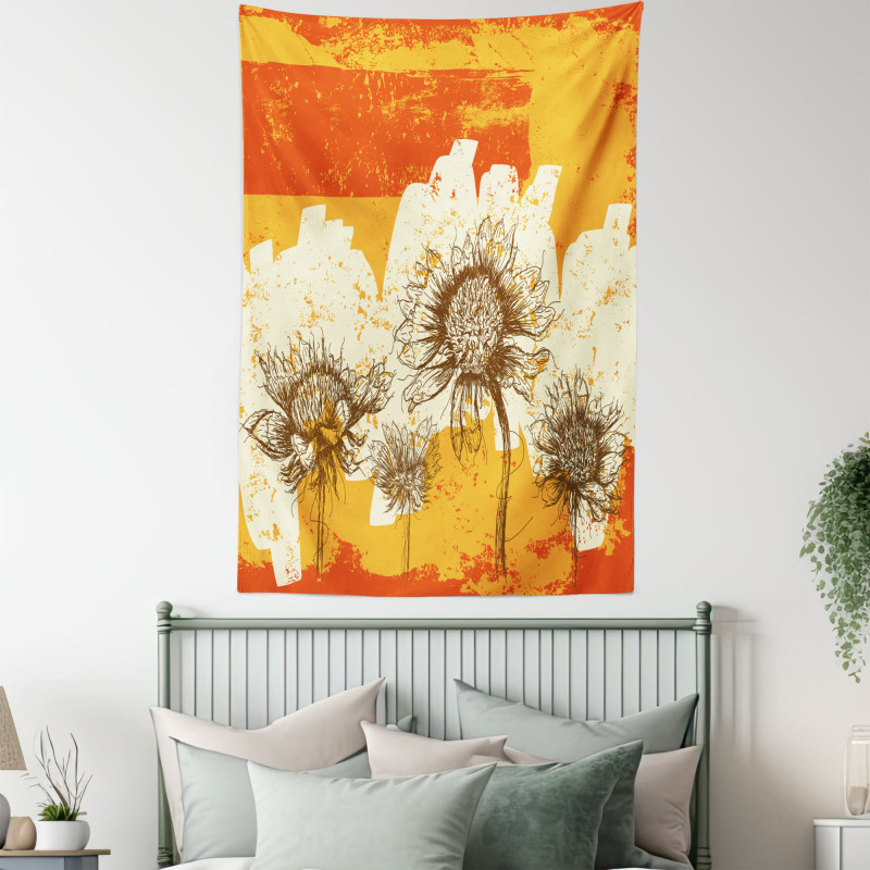 Abstract Drawing Flowers Tapestry