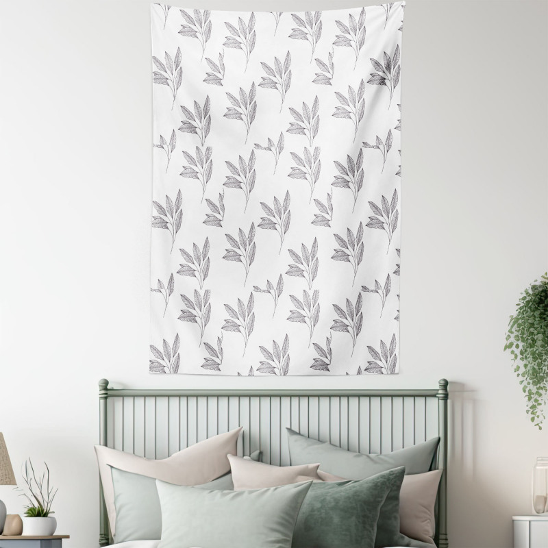 Monotone Art Leafy Branches Tapestry