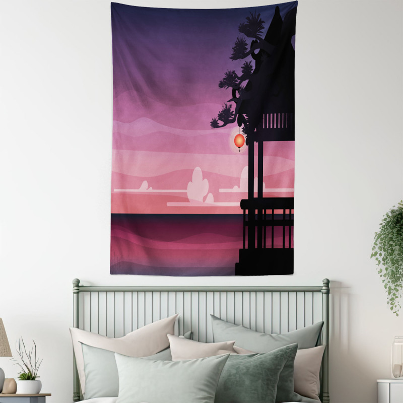 Ethnic Asian Pavilion Sunset Tapestry