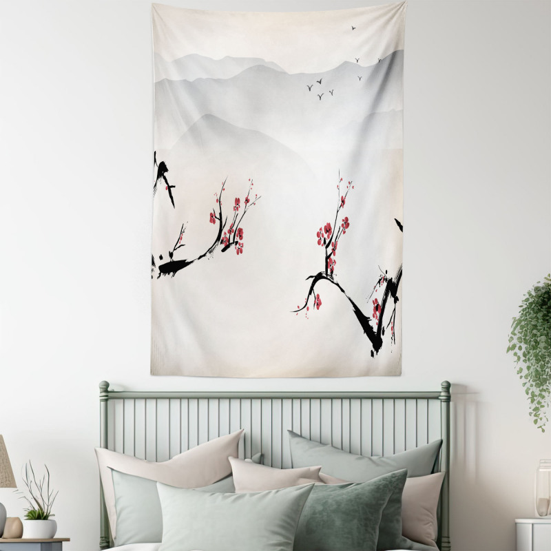 Sakura Flower and Gulls Tapestry