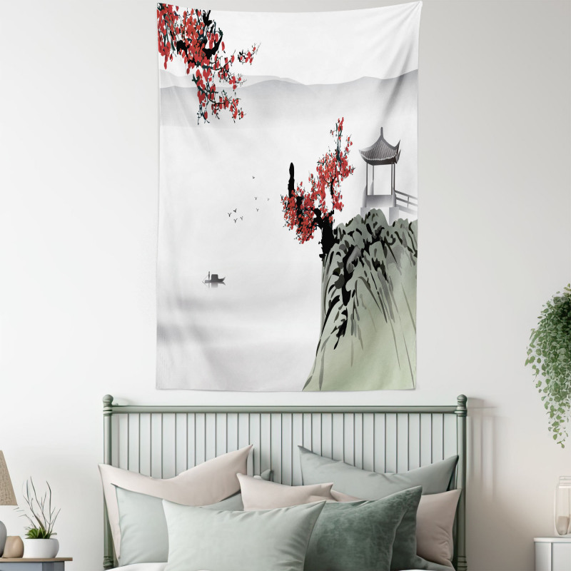 Cherry Blossoms and Boat Tapestry