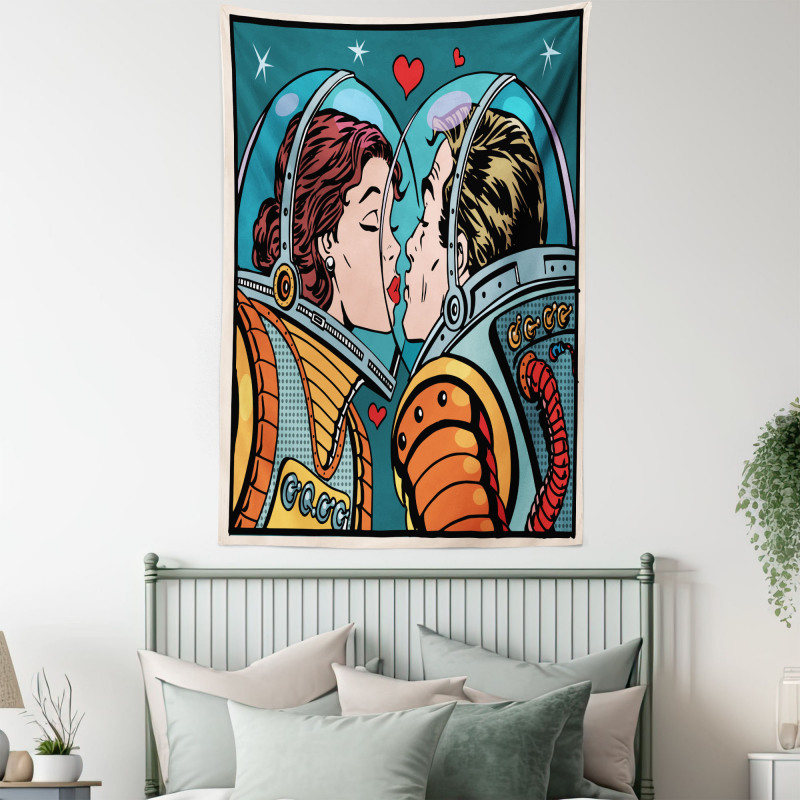 Cartoon Kiss in Space Tapestry