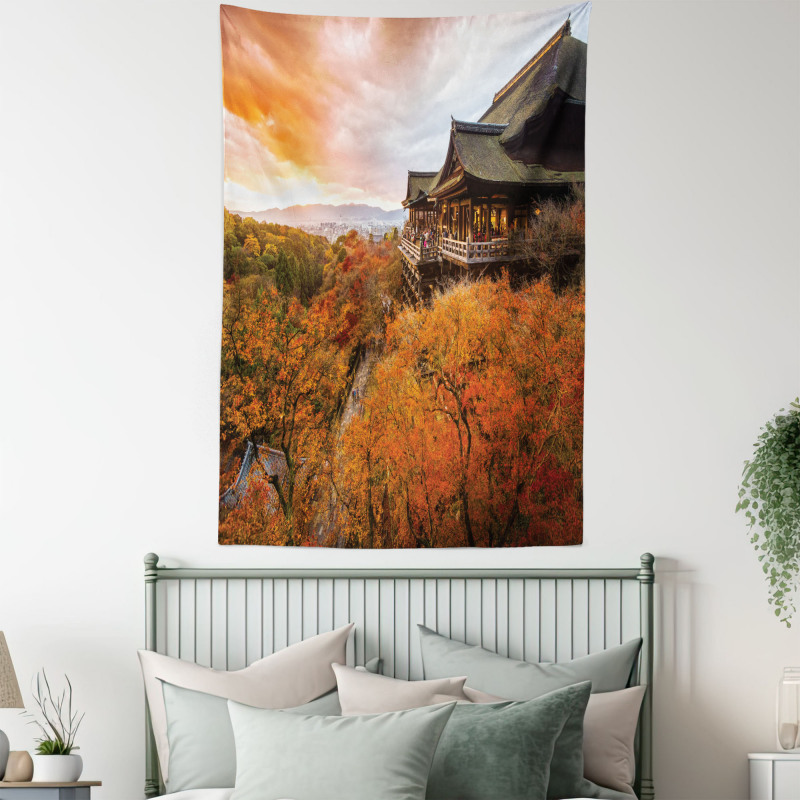 Japanese Building in Fall Tapestry