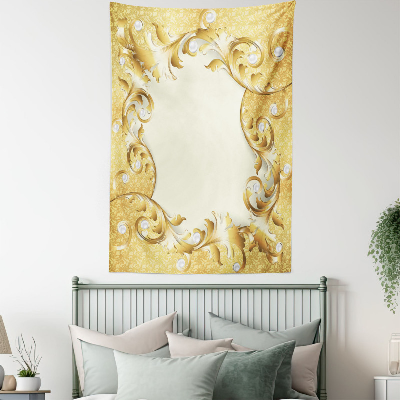 Golden Floral Ornament Tapestry