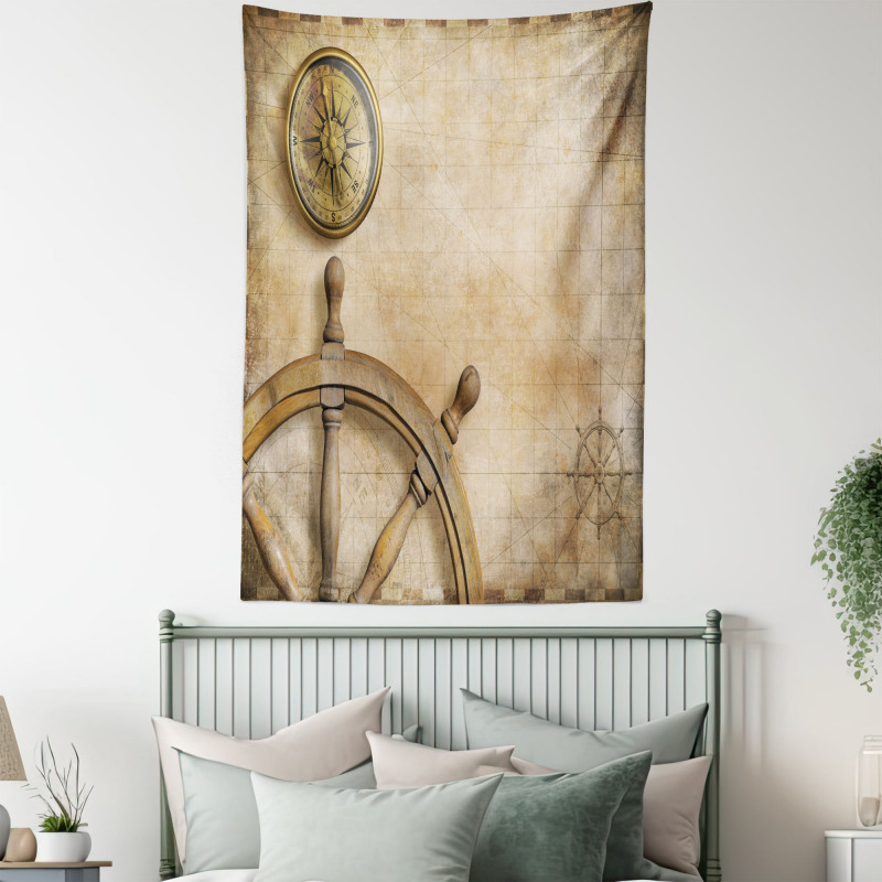 Wooden Wheel Compass Tapestry